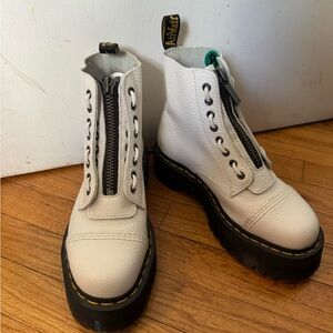Dr. Martens White Leather Platform Zip Combat Boots
